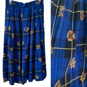 Vintage Chaus Pleated Atlantic Star Plaid Midi Skirt size S/M 6/8 small
